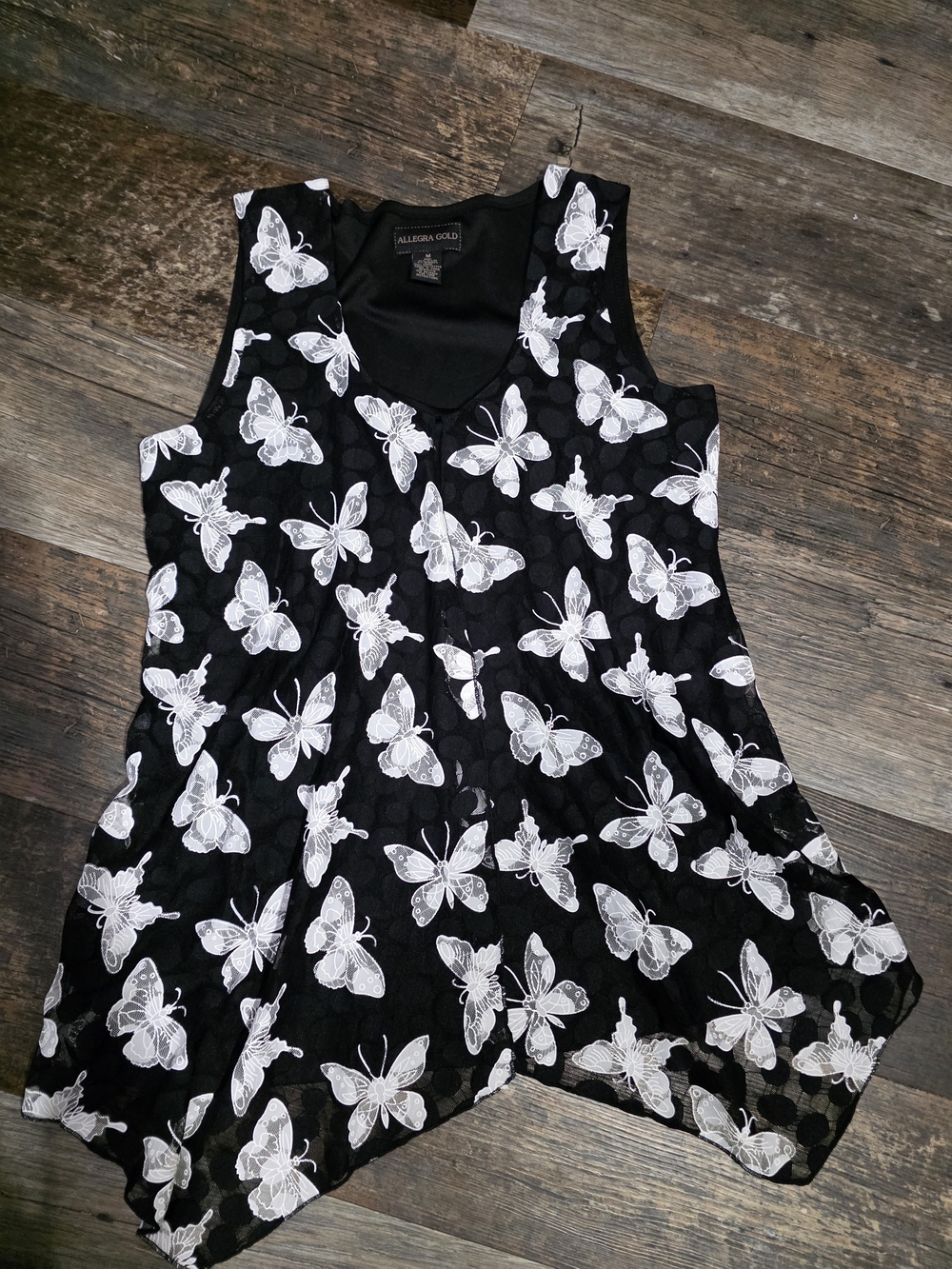 Allegra K Black Butterfly V-Neck Tank Top